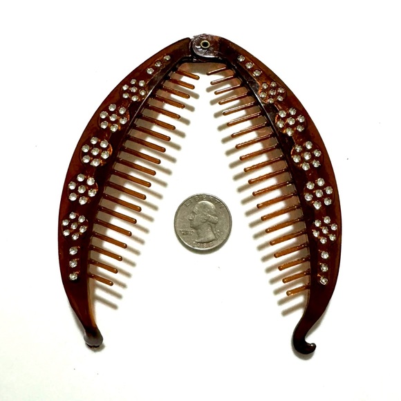 BOGO >  Vintage Large Fish Hinge Resin Rhinestone Hair Comb - Picture 2 of 7
